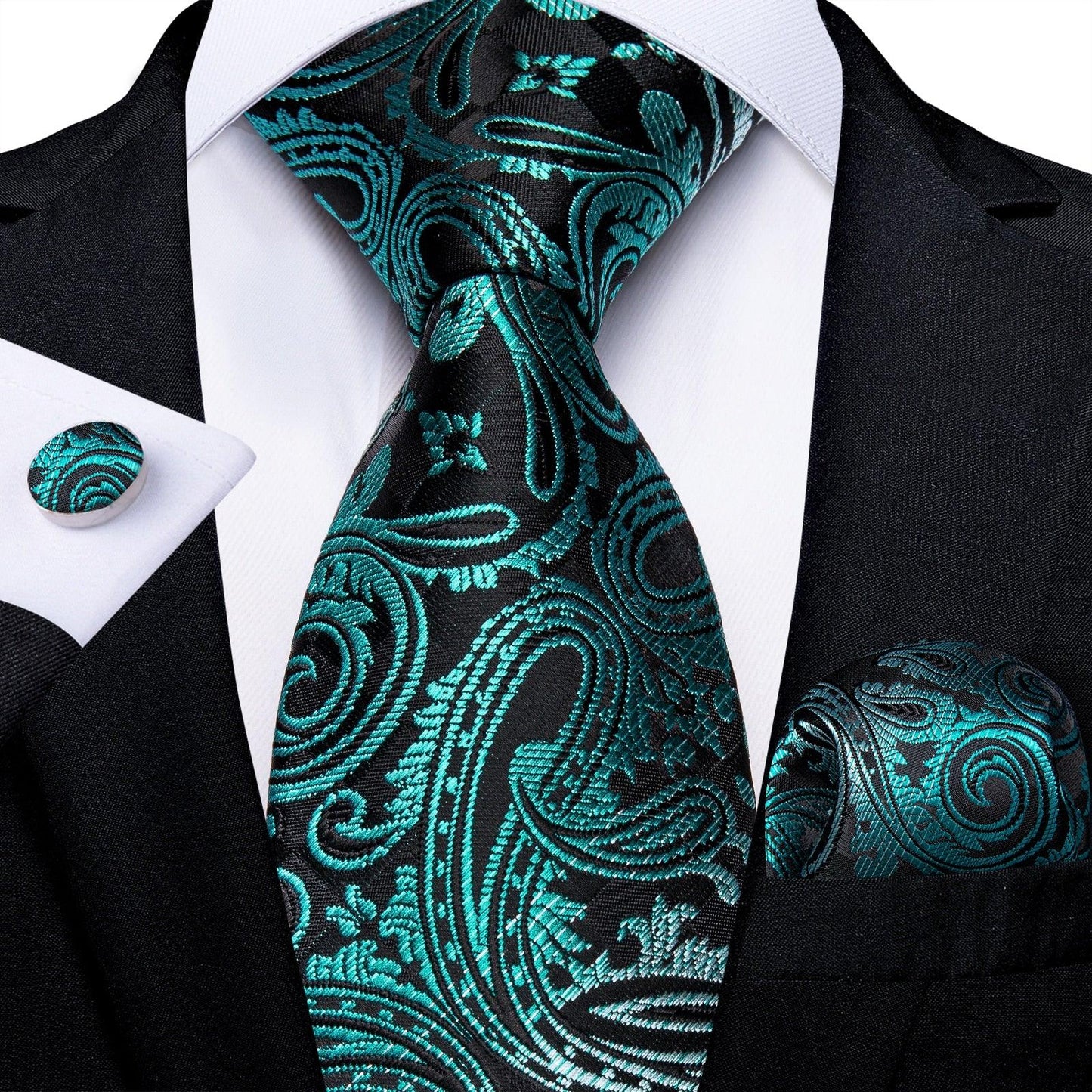 "Cravate pour homme en soie de designer paisley bleu sarcelle DiBanGu" MJ-7626