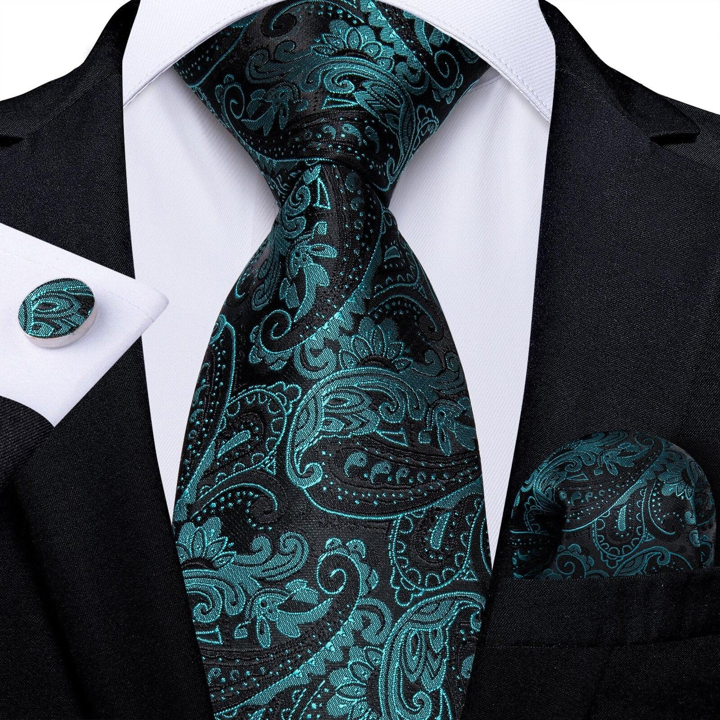 "Cravate pour homme en soie de designer paisley bleu sarcelle DiBanGu" MJ-7486