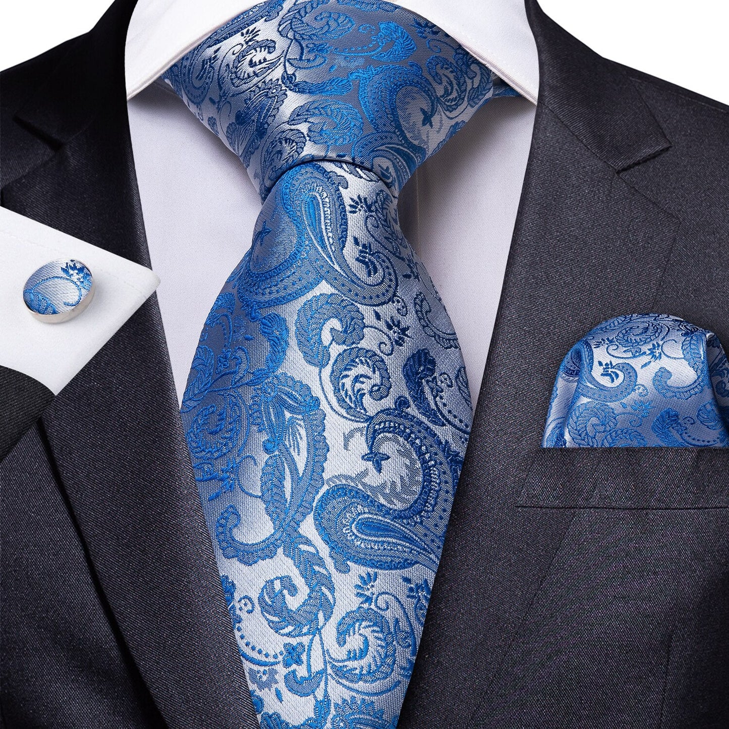 "Cravate pour homme en soie de designer paisley bleu sarcelle DiBanGu" MJ-1618