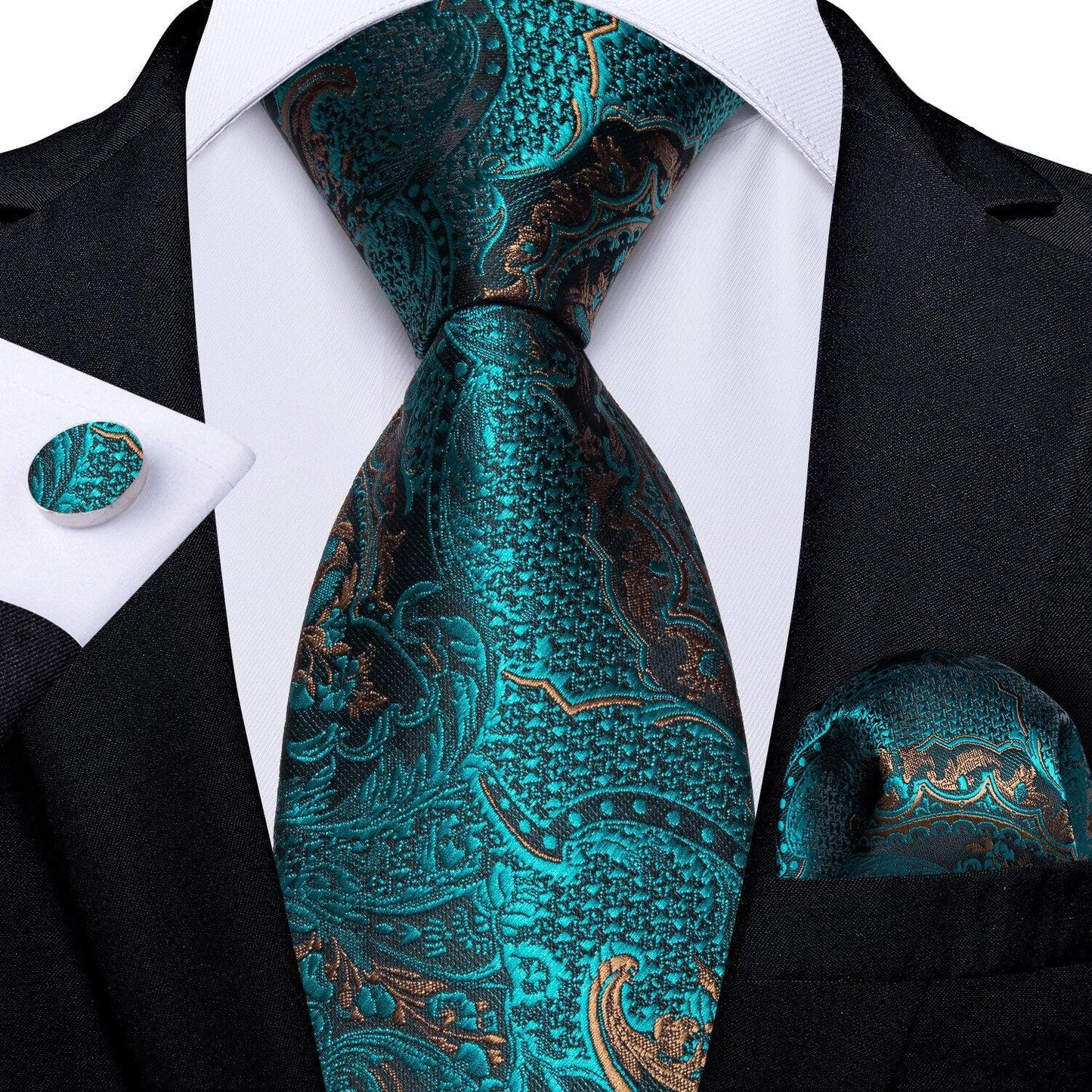 "Cravate pour homme en soie de designer paisley bleu sarcelle DiBanGu" MJ-7454