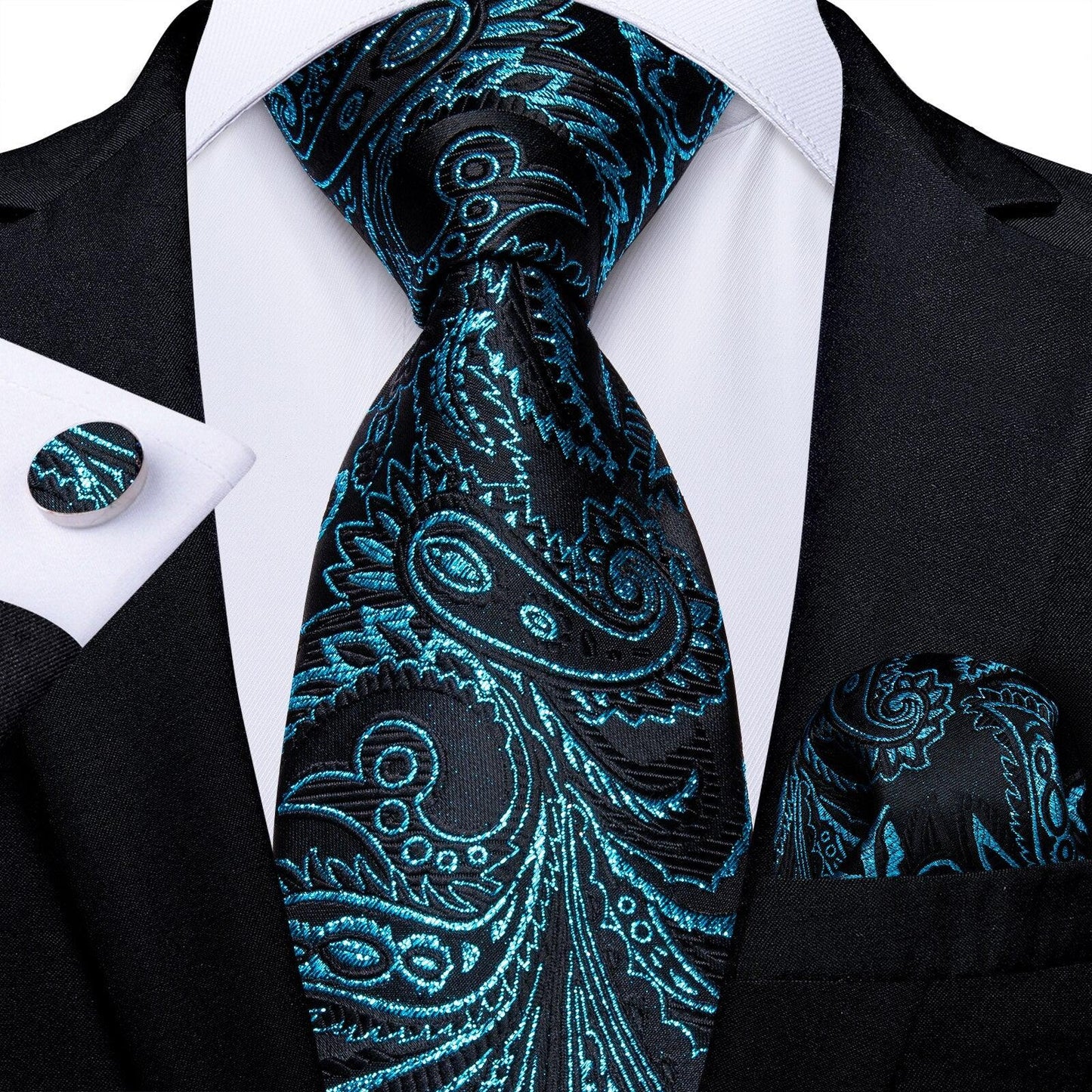 "Cravate pour homme en soie de designer paisley bleu sarcelle DiBanGu" MJ-7611