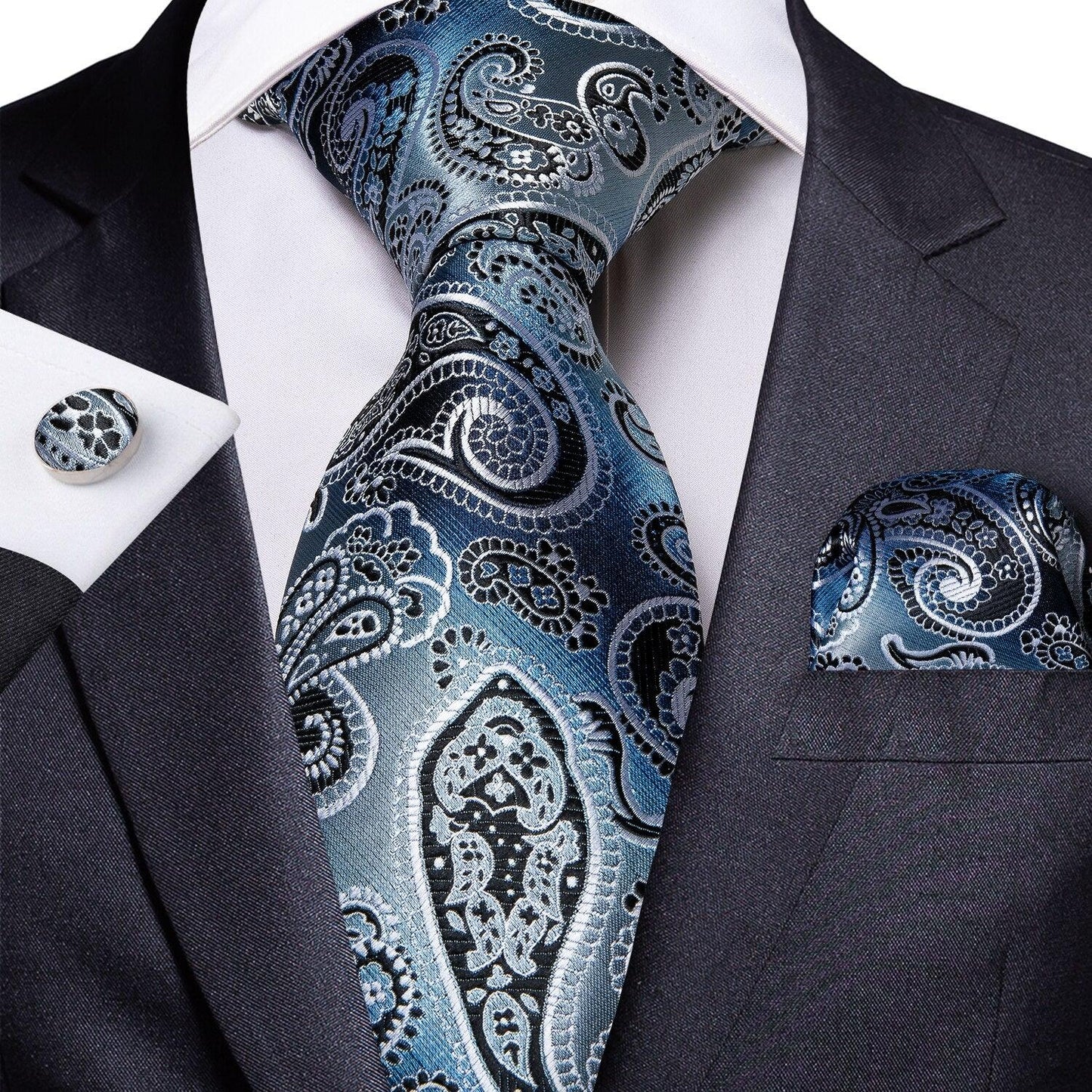 "Cravate pour homme en soie de designer paisley bleu sarcelle DiBanGu" MJ-1510