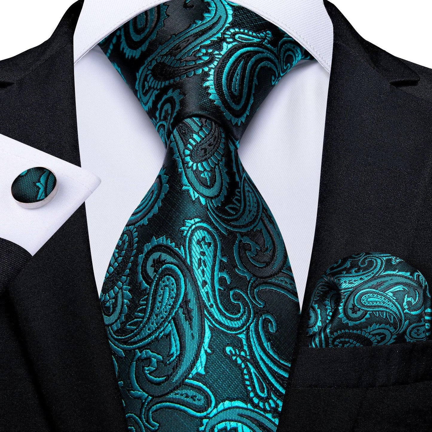 "Cravate pour homme en soie de designer paisley bleu sarcelle DiBanGu" MJ-1045