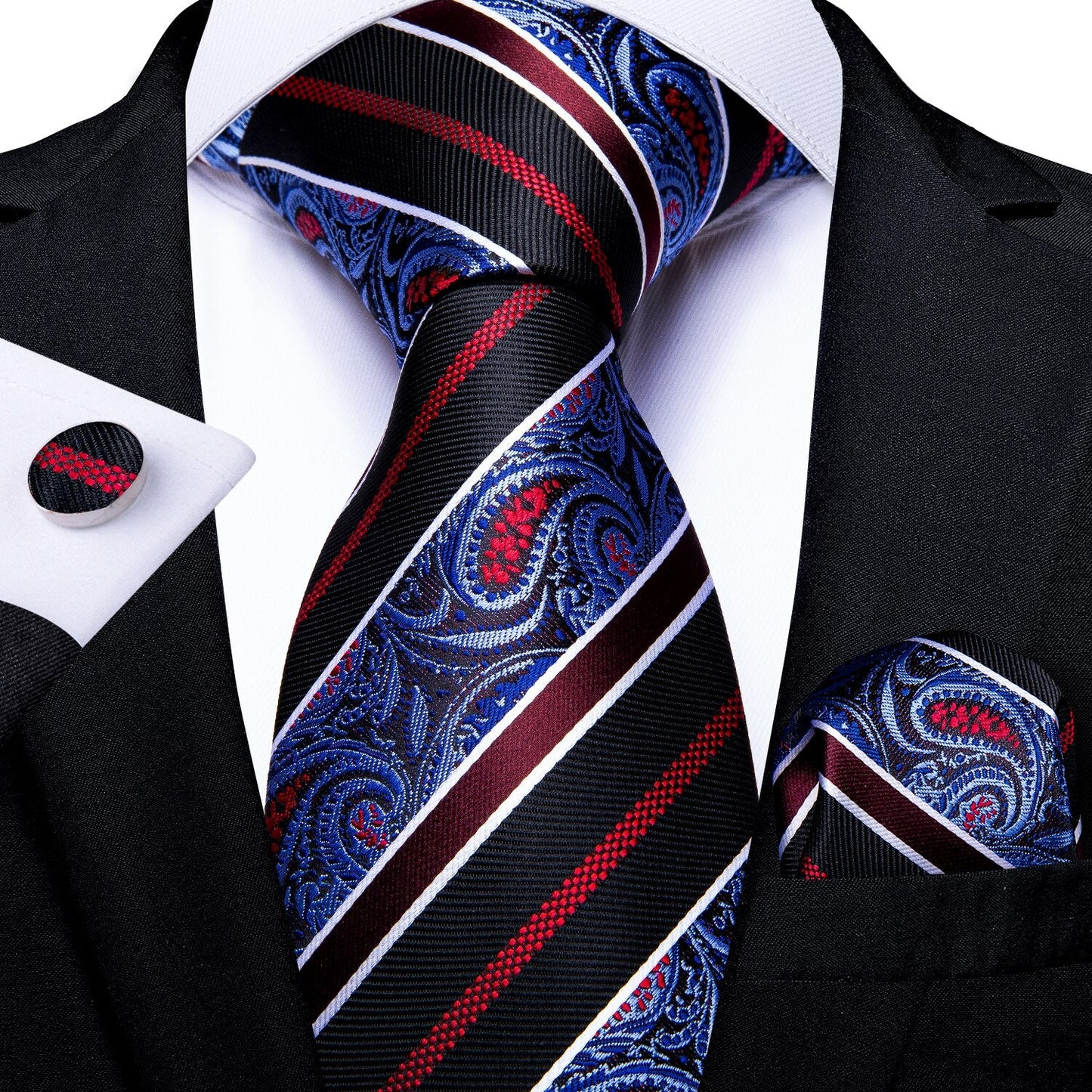 "Cravate pour homme en soie de designer paisley bleu sarcelle DiBanGu" MJ-0499