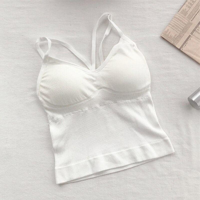 "Crop top sexy pour femme avec bretelles croisées et cou en V sans bretelles"