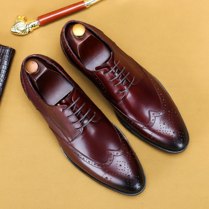 Desai 2022 New Men Dress Handmade Shoes - Oxford en Cuir Véritable Wine