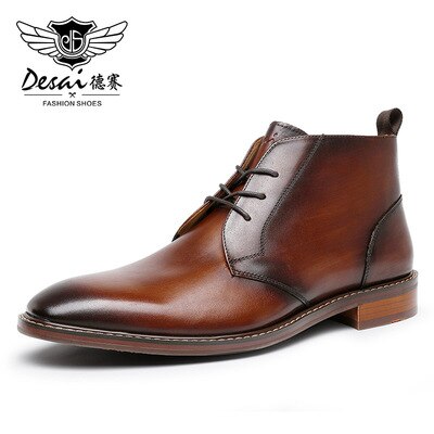 Desai Men Motorcycle Boots - Bottes Militaires en Cuir Véritable US size design Brown