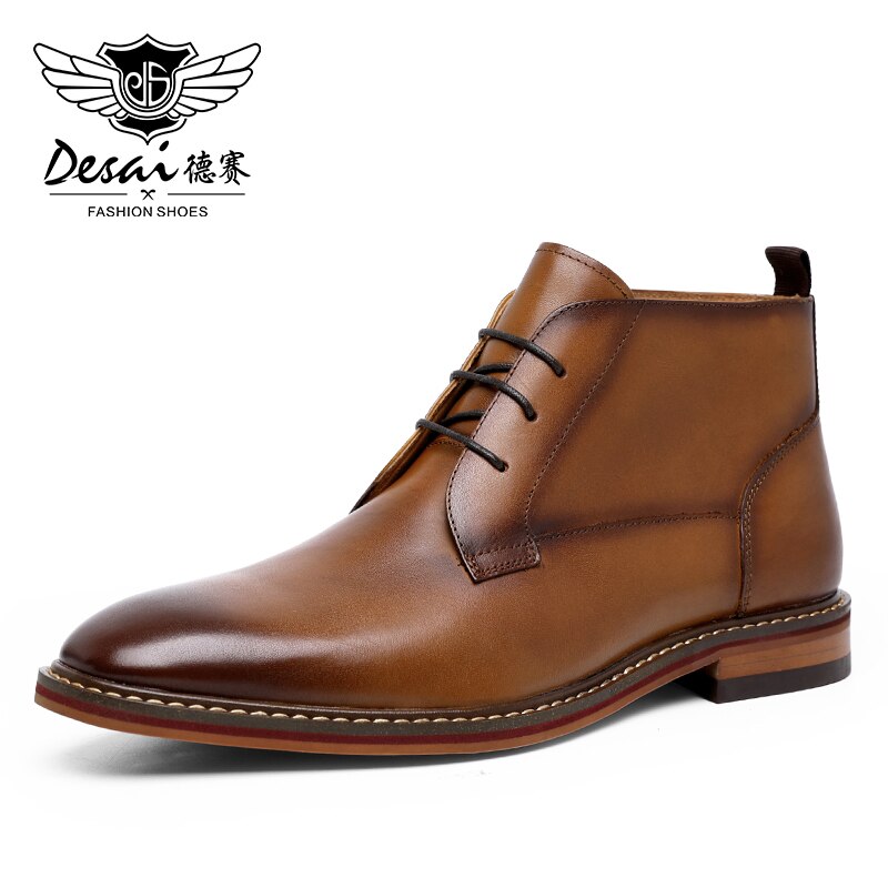 Desai Men Motorcycle Boots - Bottes Militaires en Cuir Véritable Brown