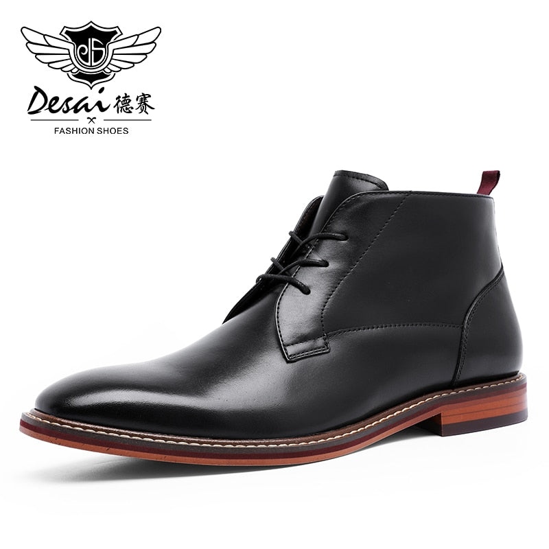 Desai Men Motorcycle Boots - Bottes Militaires en Cuir Véritable Black