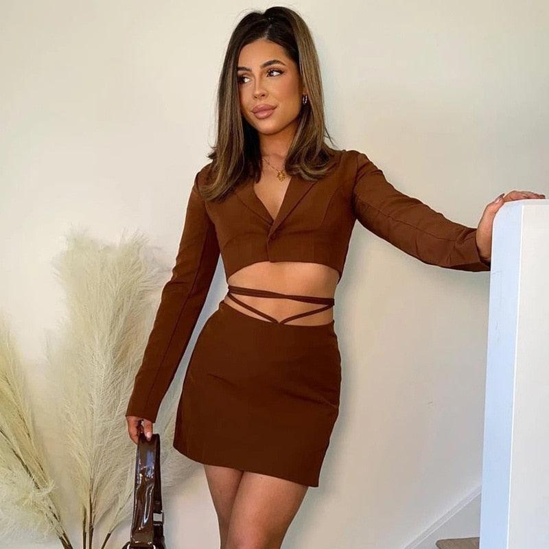 "Ensemble Blazer et Jupe Courte pour Femme" Brown