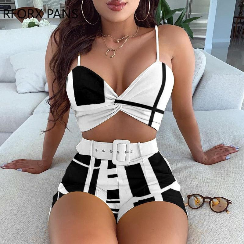 "Ensemble Top & Short Femme Colorblock - Spaghetti et Twisted"