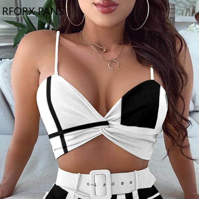 "Ensemble Top & Short Femme Colorblock - Spaghetti et Twisted"