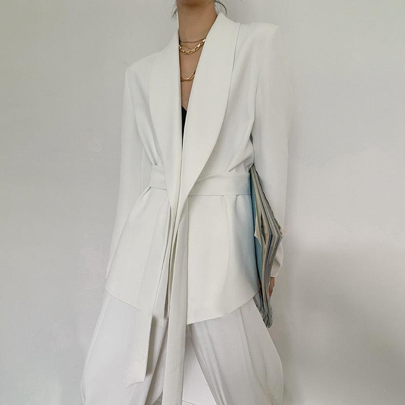 "Ensemble pour femmes : blazer à col en V et pantalon taille haute ajustable"