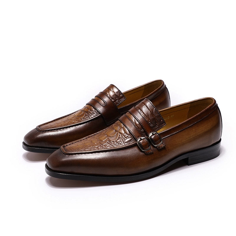 FELIX CHU Chaussures Hommes Casual Business - Mocassins en Cuir Véritable avec Double Boucle