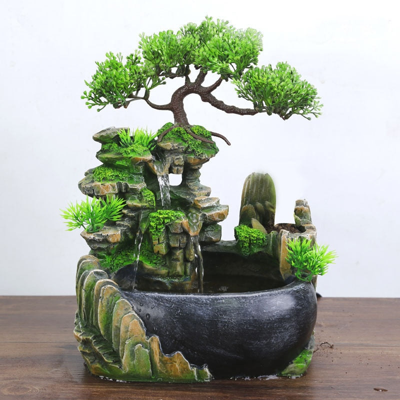 Fontaine d'intérieur HoDe Creative Rockery avec cascade et statue Feng Shui