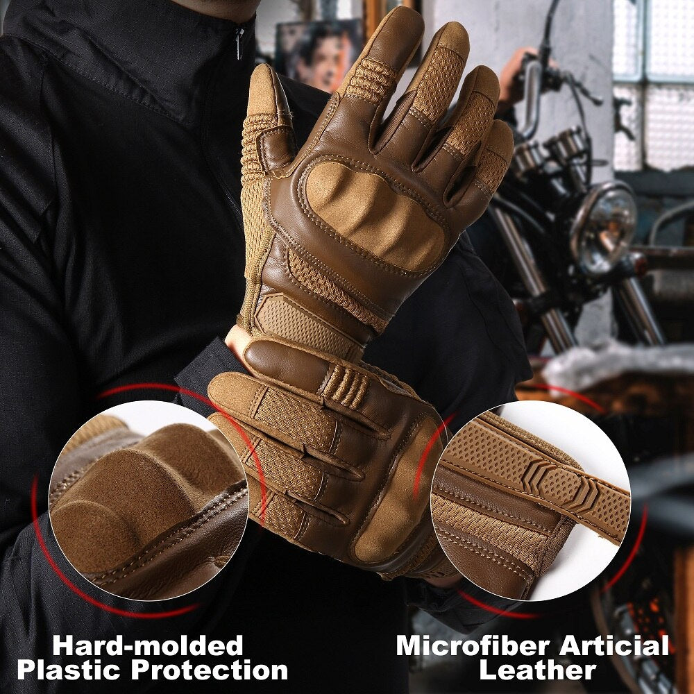 "Gants tactiques en cuir avec écran tactile - Pour activités de plein air"