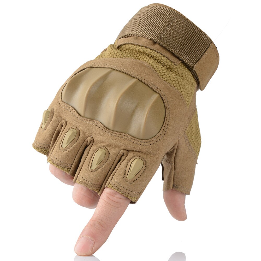 "Gants tactiques en cuir avec écran tactile - Pour activités de plein air" A18Half Finger Brown