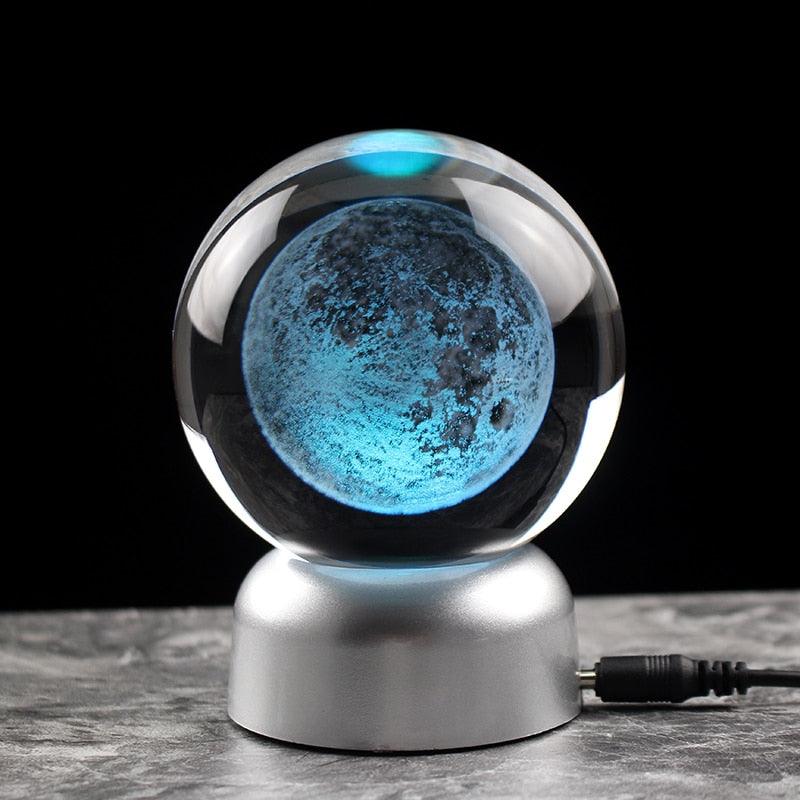 Globe de neige en verre, modèle miniature de système solaire gravé au laser Round LED Base