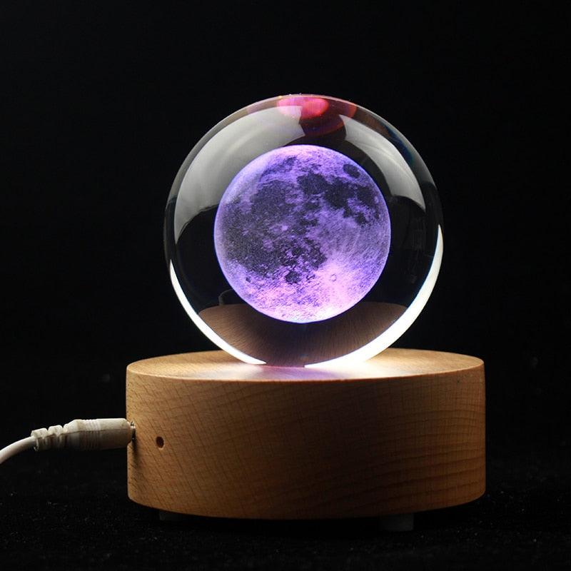 Globe de neige en verre, modèle miniature de système solaire gravé au laser 1 wooden LED base
