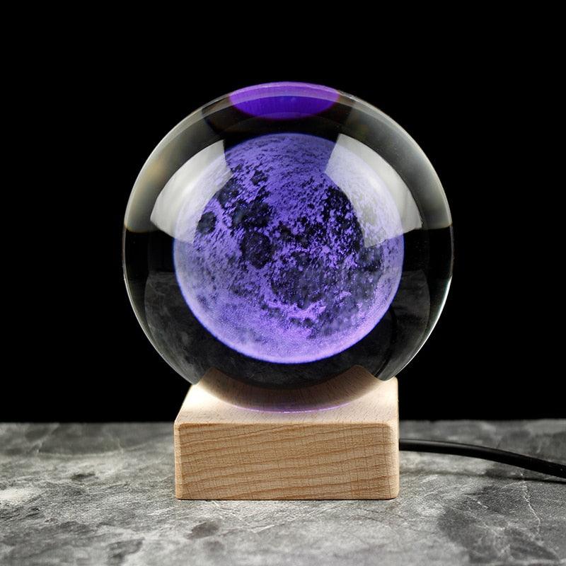 Globe de neige en verre, modèle miniature de système solaire gravé au laser 2 wooden LED base