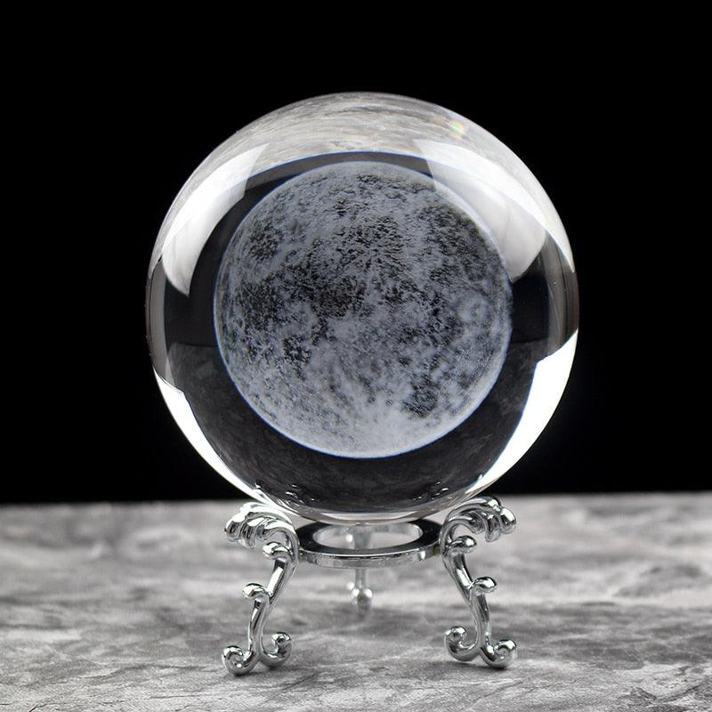 Globe de neige en verre, modèle miniature de système solaire gravé au laser metal S base