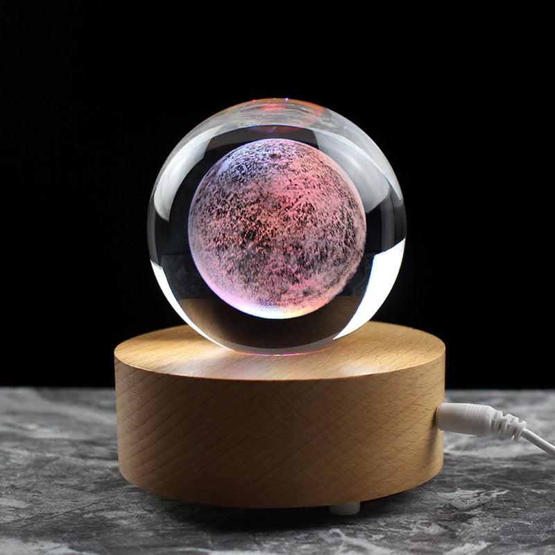 Globe de neige en verre, modèle miniature de système solaire gravé au laser