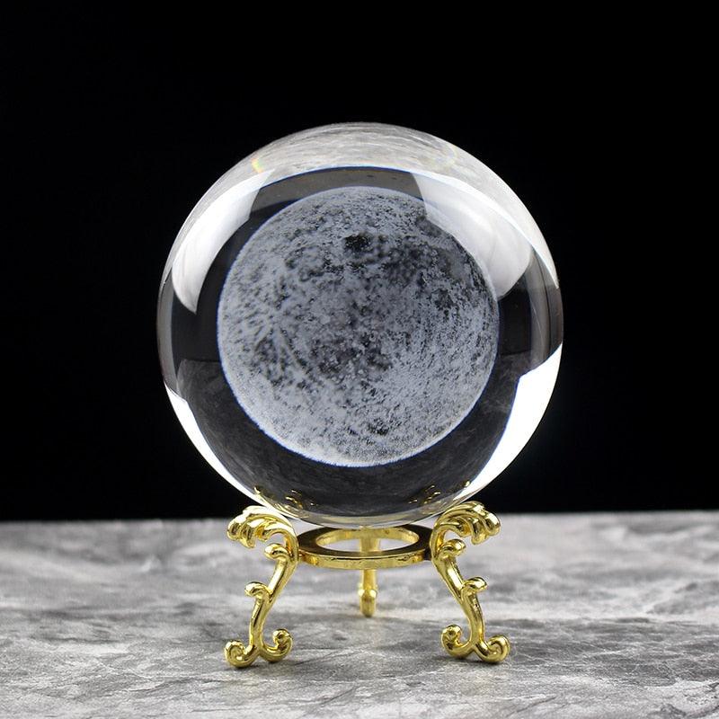 Globe de neige en verre, modèle miniature de système solaire gravé au laser metal G base