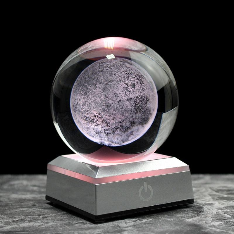 Globe de neige en verre, modèle miniature de système solaire gravé au laser S Cube LED Base