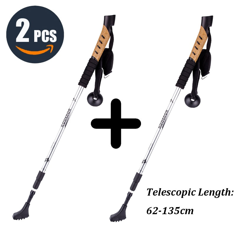 Bâton de Marche Réglable Anti-choc Ultra-léger | AOMshop 2 Pcs Silver Style3
