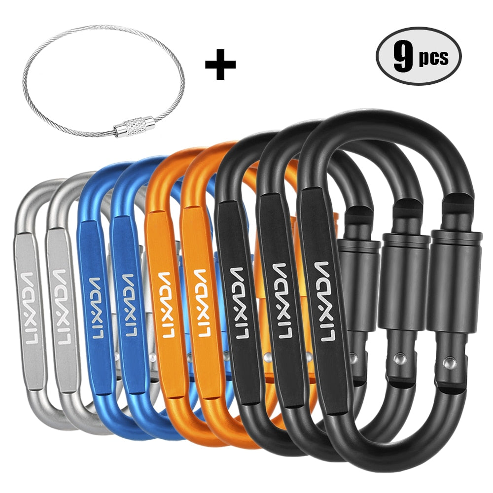 Lixada 1/9 PCS D-Ring Locking Carabiner Clip Set - Matériel de Camping et d'Escalade - AOMshop 9 PCS Multicolor