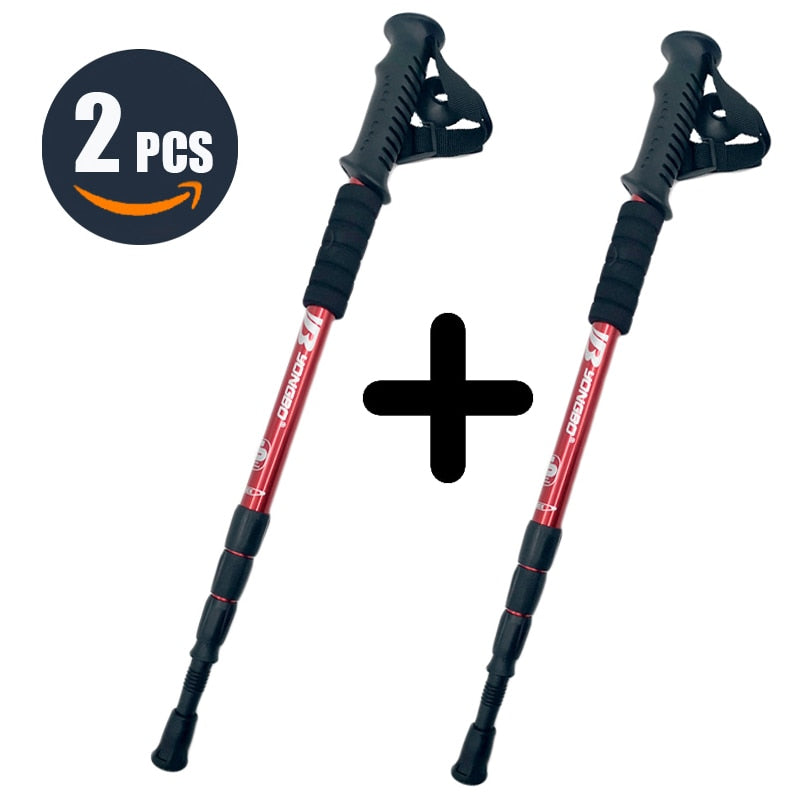 Bâton de Marche Réglable Anti-choc Ultra-léger | AOMshop 2 Pcs Red Style1