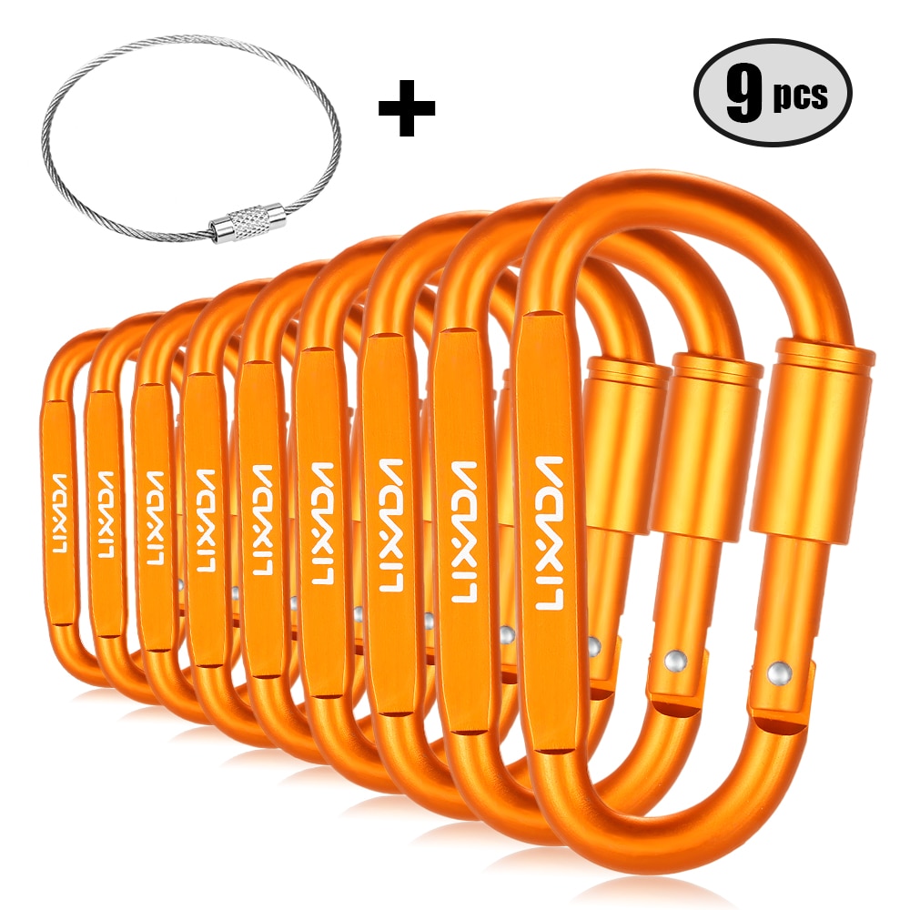 Lixada 1/9 PCS D-Ring Locking Carabiner Clip Set - Matériel de Camping et d'Escalade - AOMshop 9 PCS Gold
