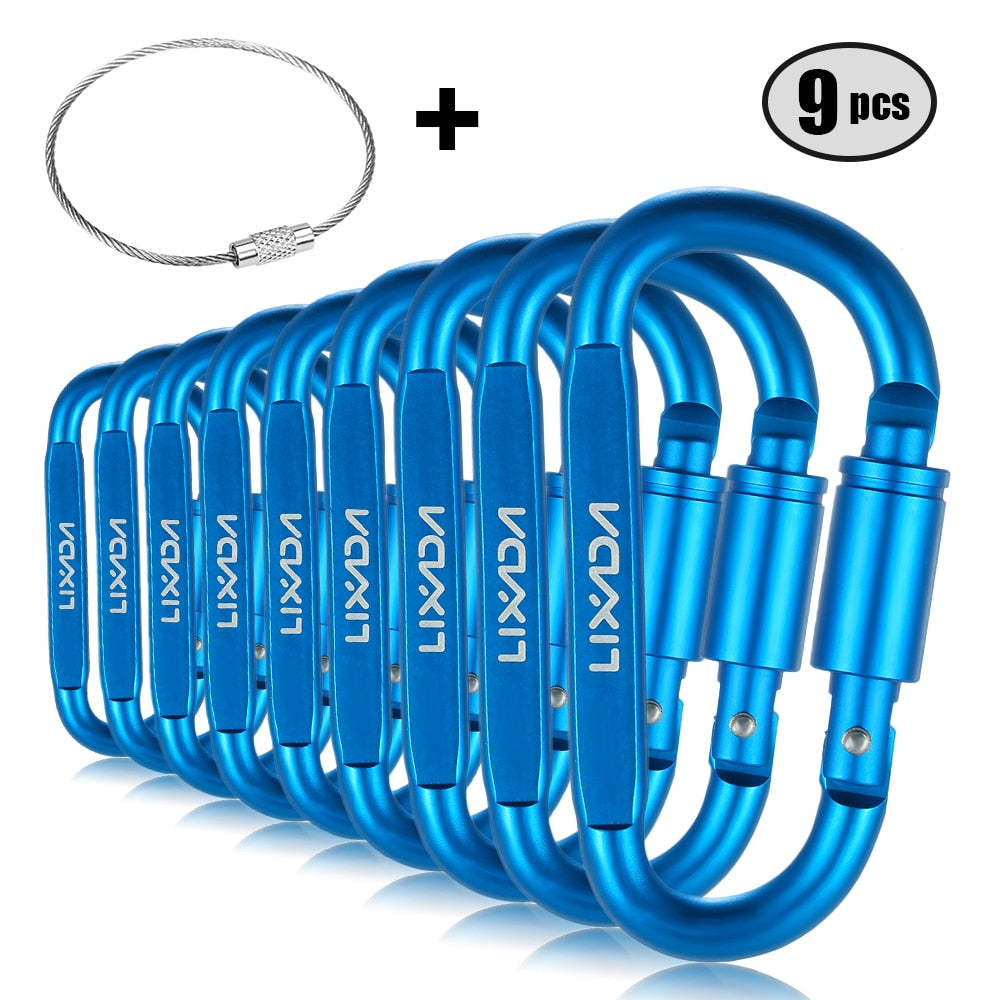 Lixada 1/9 PCS D-Ring Locking Carabiner Clip Set - Matériel de Camping et d'Escalade - AOMshop 9 PCS Blue