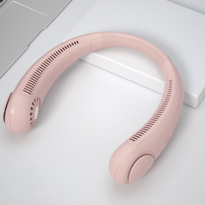 : Mini Bladeless Fan Neck Fan USB Rechargeable - Mute Sports Fans pour la Maison et l'Extérieur - AOMshop pink