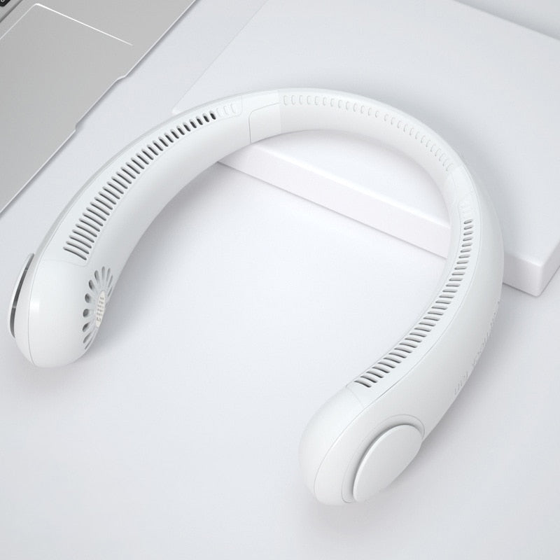 : Mini Bladeless Fan Neck Fan USB Rechargeable - Mute Sports Fans pour la Maison et l'Extérieur - AOMshop white