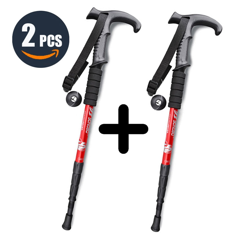 Bâton de Marche Réglable Anti-choc Ultra-léger | AOMshop 2Pcs Red Style2