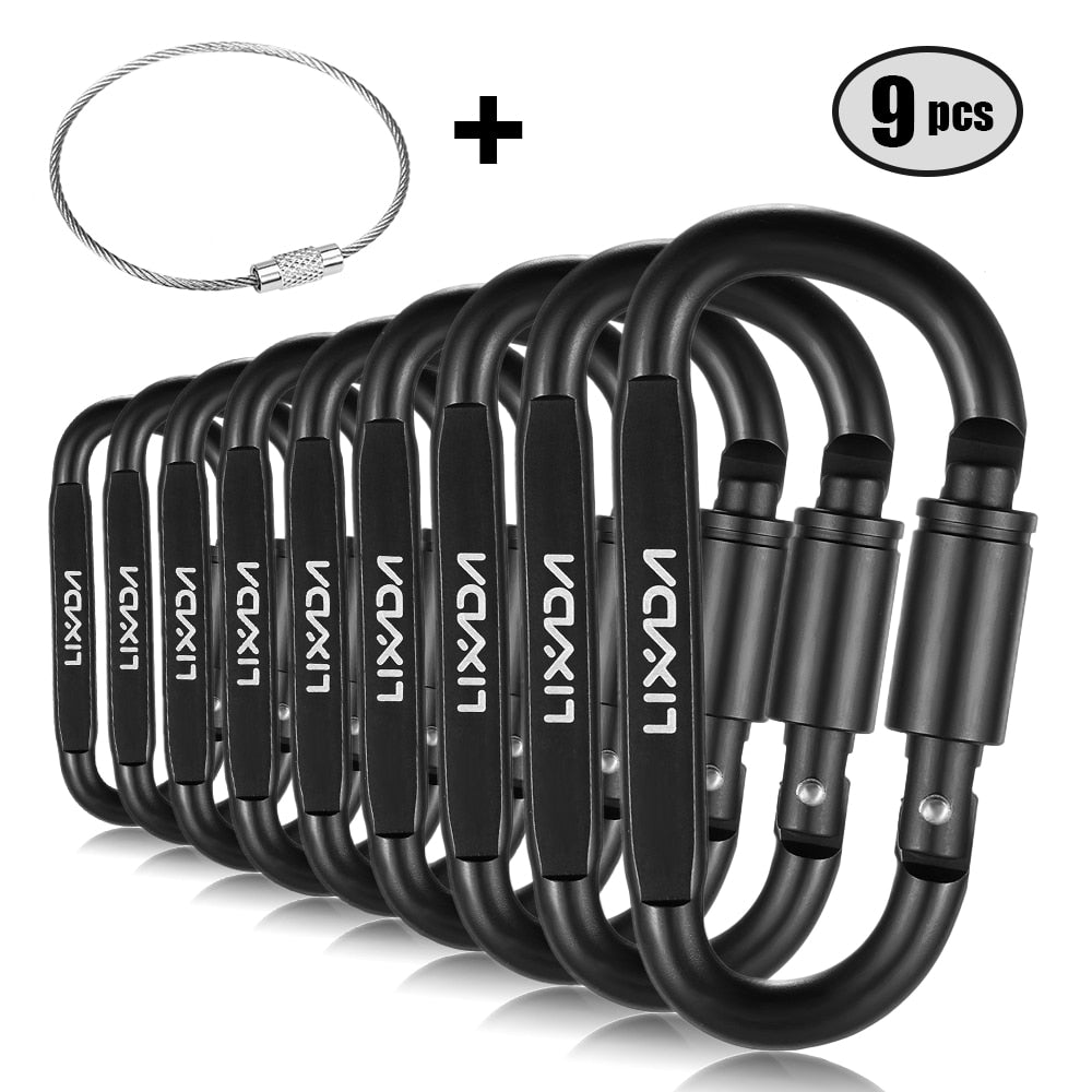 Lixada 1/9 PCS D-Ring Locking Carabiner Clip Set - Matériel de Camping et d'Escalade - AOMshop