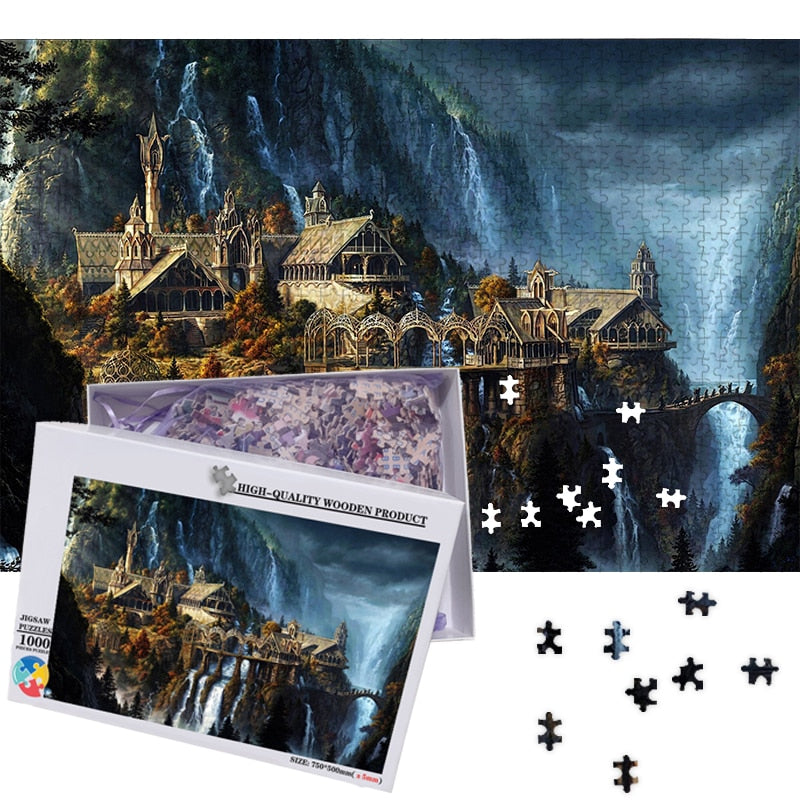 "Puzzle Château Elfique MOMEMO 1000 pièces en bois - AOMshop"