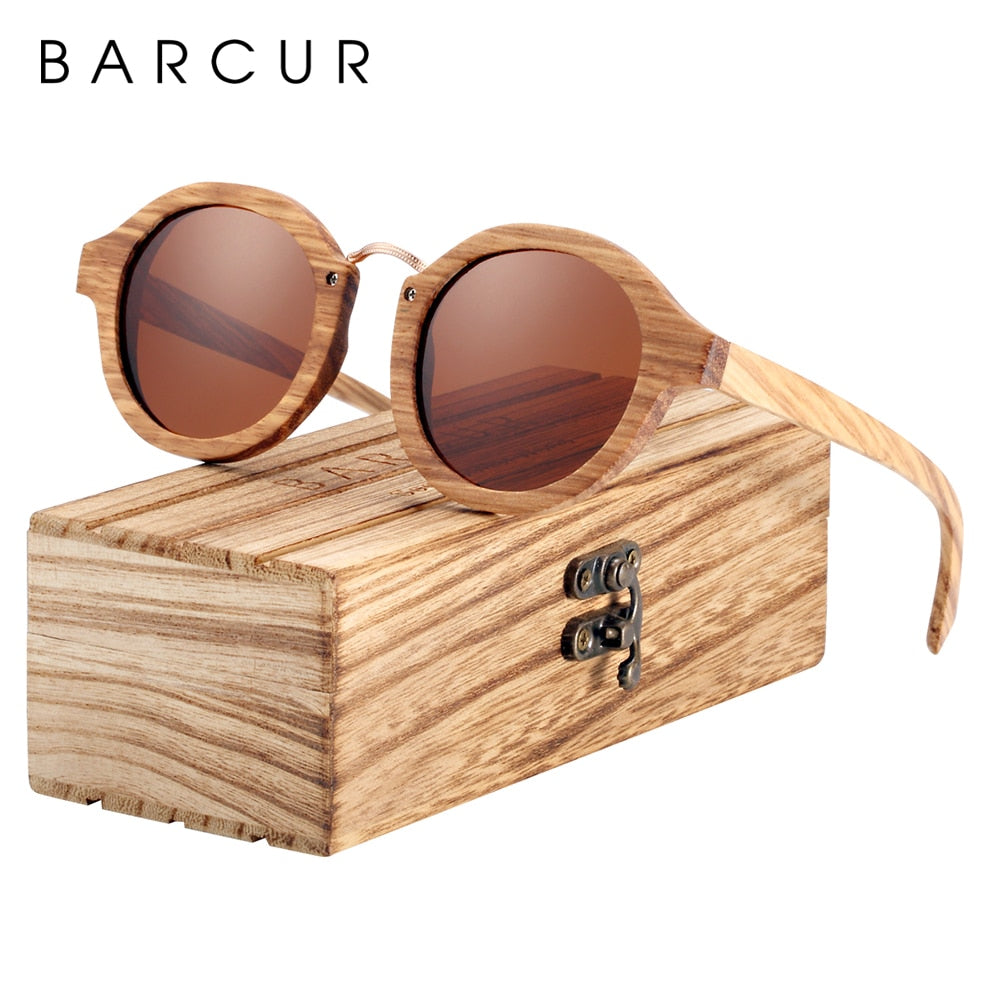 "BARCUR Polarized Sunglasses Wood - Lunettes de soleil rondes pour homme, Oculos de sol masculino - AOMshop"