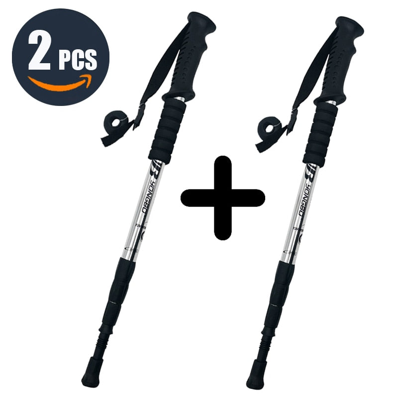 Bâton de Marche Réglable Anti-choc Ultra-léger | AOMshop 2 Pcs Silver Style1