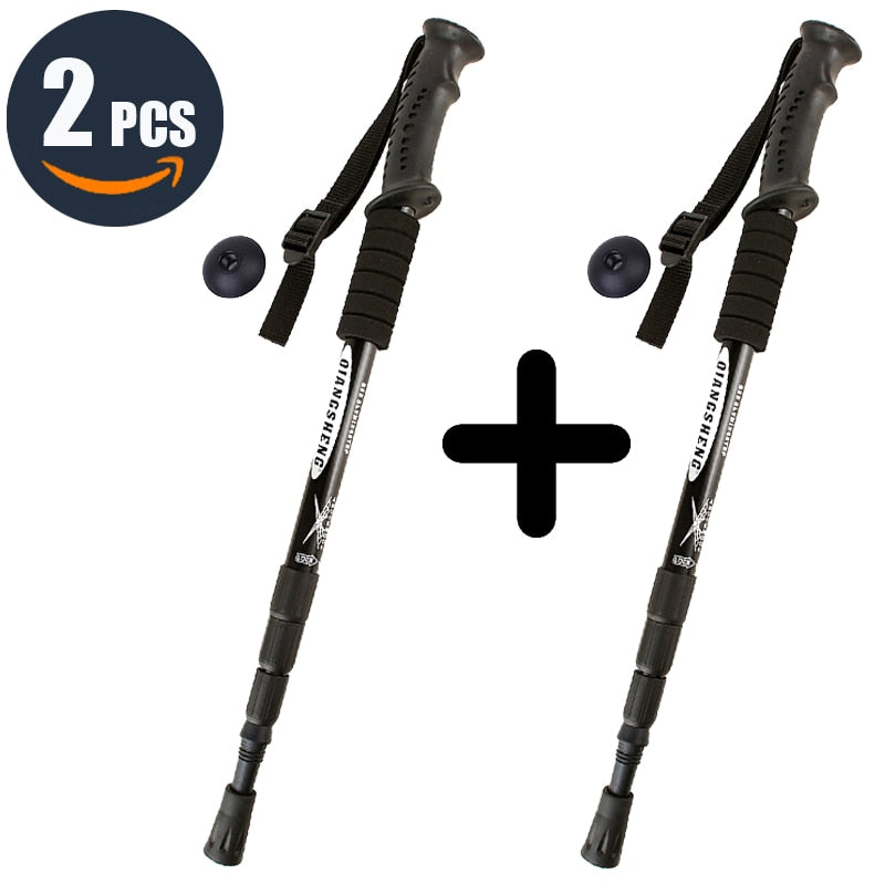 Bâton de Marche Réglable Anti-choc Ultra-léger | AOMshop 2 Pcs Black Style1