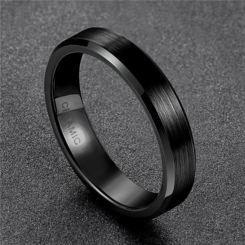 Homme Bague Céramique Noire 8mm/6mm/4mm 4mm