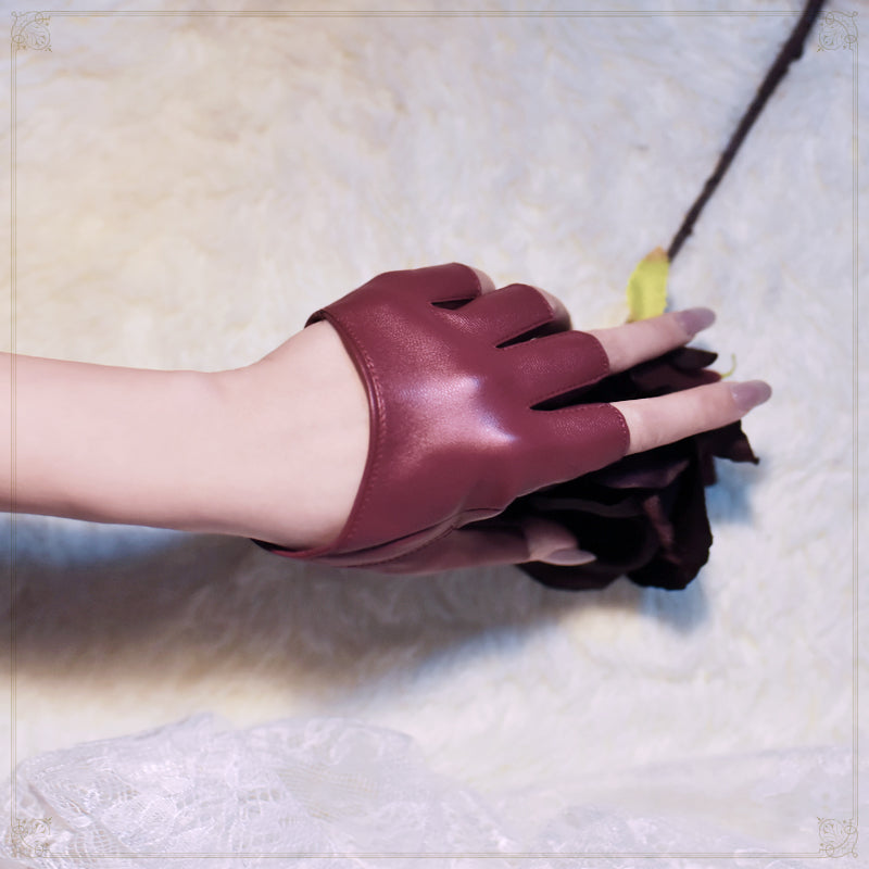 "Jumper girl goth punk JK: Gants en cuir à demi-doigts et demi-paume - AOMshop"