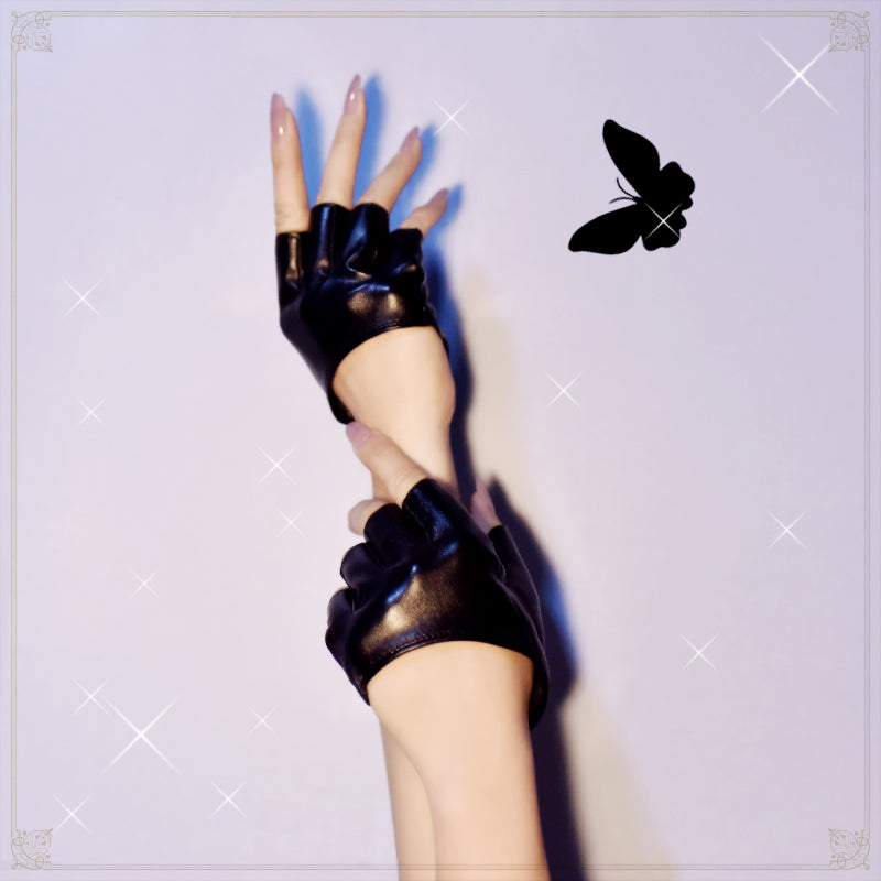 "Jumper girl goth punk JK: Gants en cuir à demi-doigts et demi-paume - AOMshop"