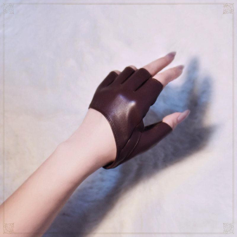 "Jumper girl goth punk JK: Gants en cuir à demi-doigts et demi-paume - AOMshop" Coffee