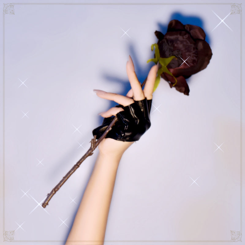 "Jumper girl goth punk JK: Gants en cuir à demi-doigts et demi-paume - AOMshop"