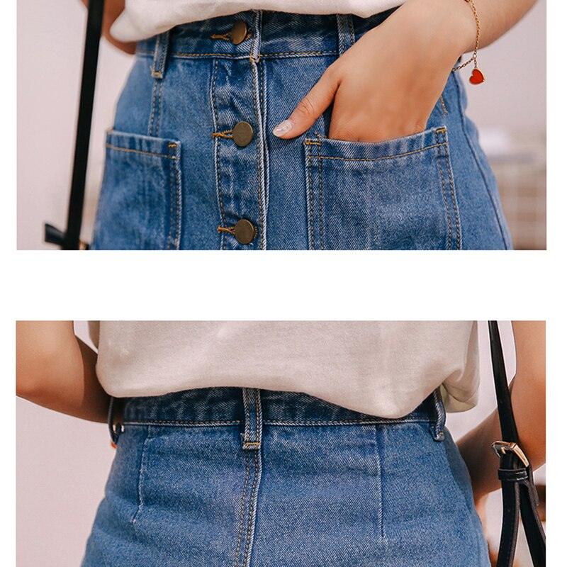 Jupe en jean, taille haute, A-line, femme, été, poches, bouton unique