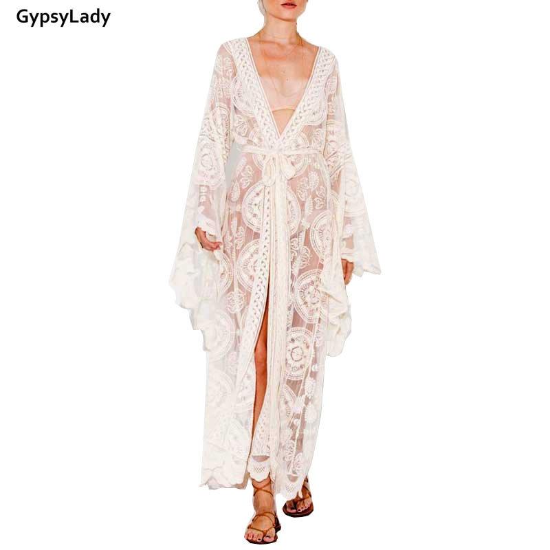 Kimono Long Blanc avec Broderies