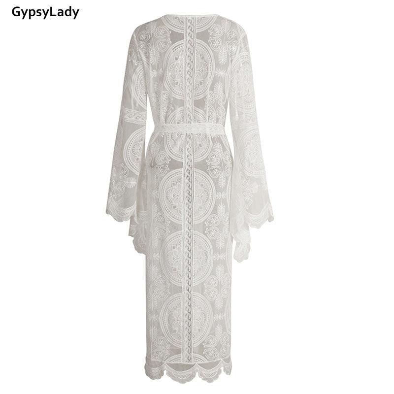Kimono Long Blanc avec Broderies