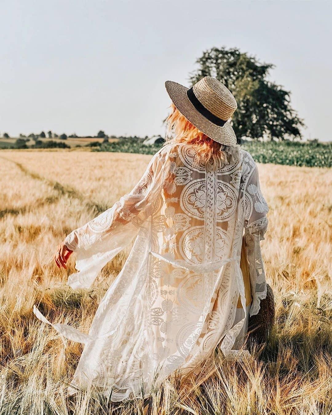 Kimono Long Blanc avec Broderies White
